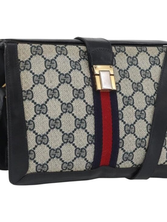 Gucci Handbags - GUCCI GG Supreme Sherry Line Shoulder Bag PVC Navy Gold Auth 171984